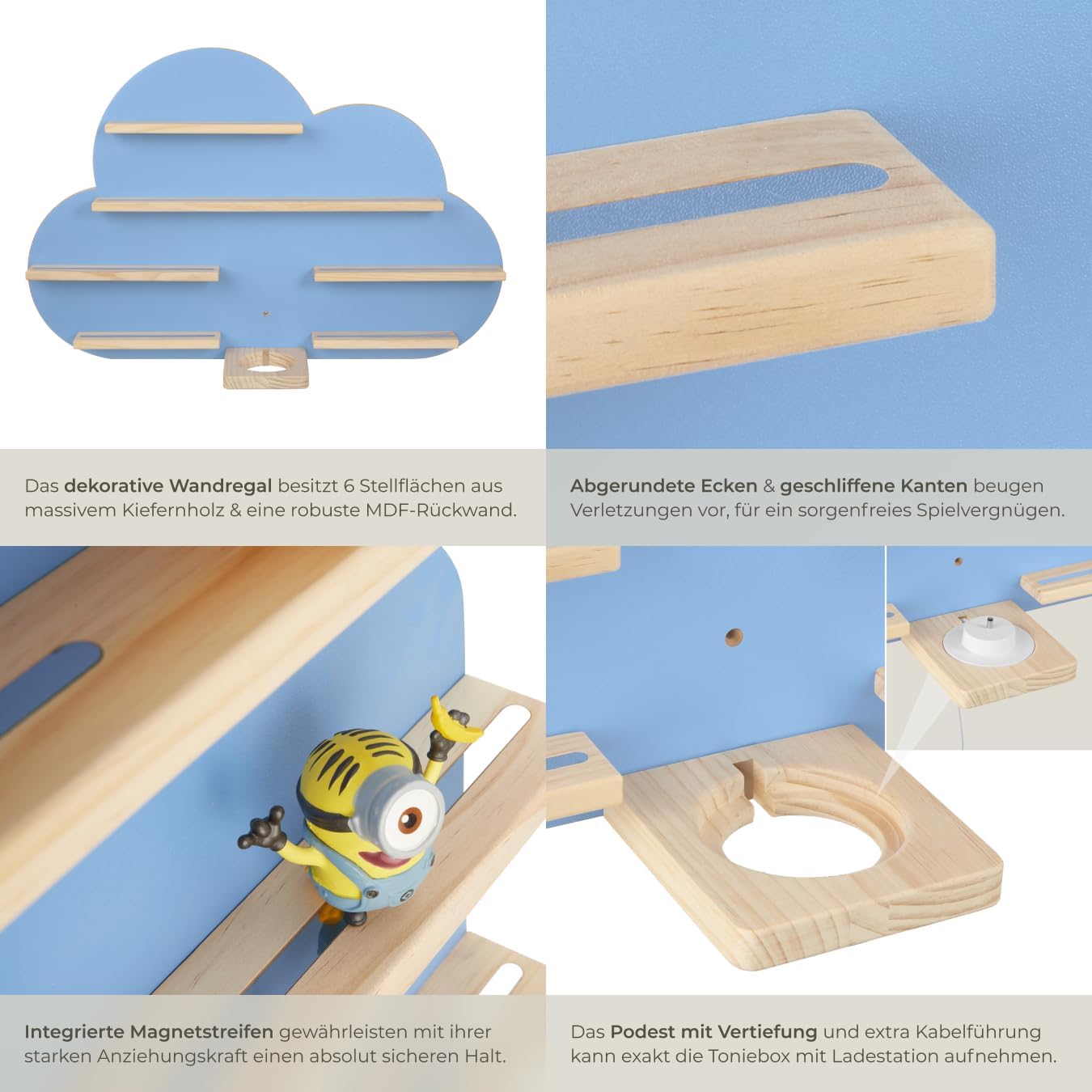 Wolkenregal für Toniefiguren und Toniebox, Wolken Blau