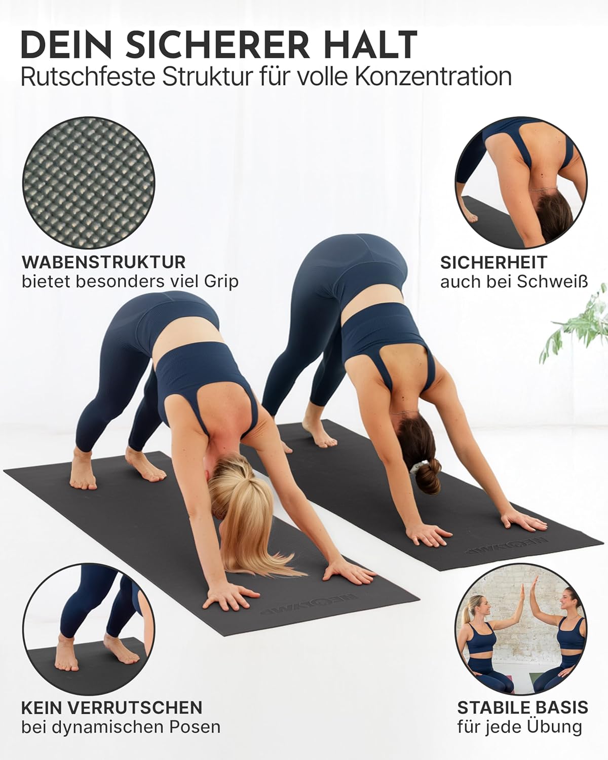 Yogamatte rutschfest & gelenkschonend 183x61cm, Anthrazit