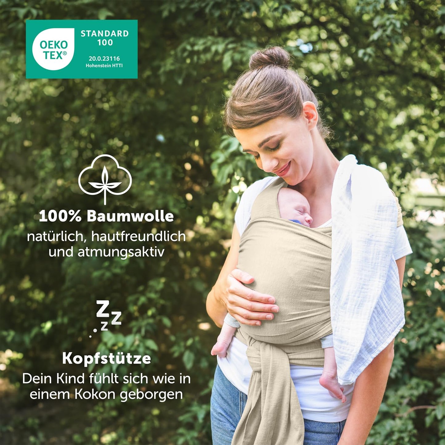 Tragetuch für Neugeborene bis 15 kg (OEKO-TEX), Beige