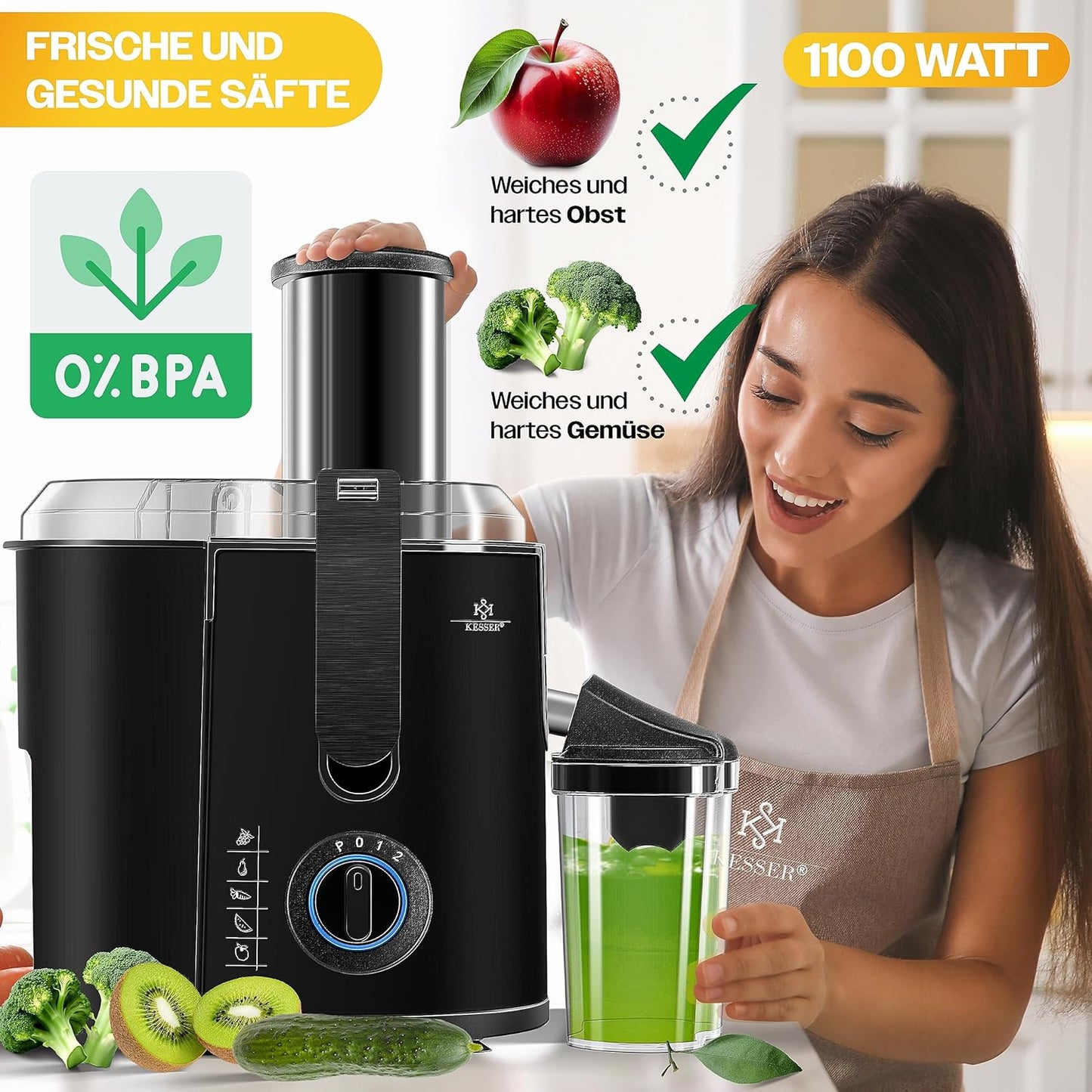 Entsafter für Obst und Gemüse, Schwarz