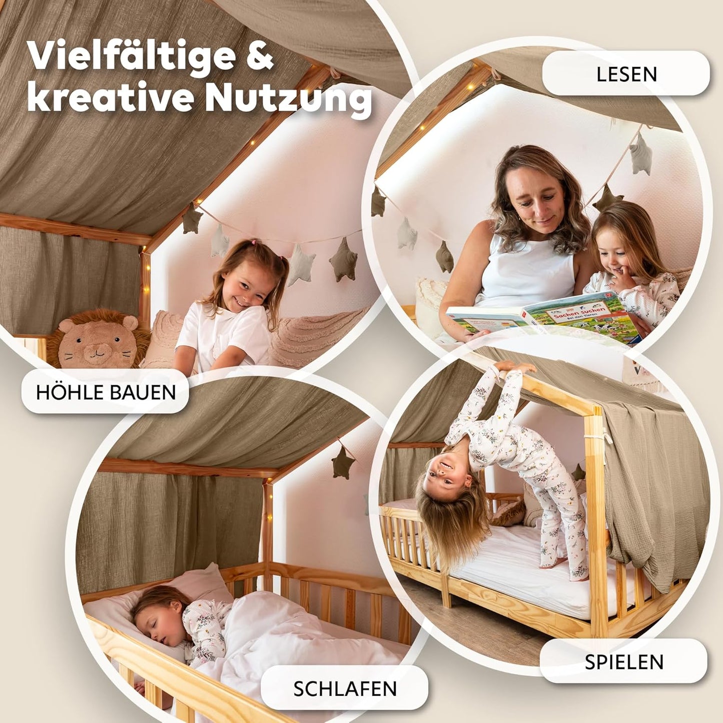Betthimmel aus Musselin, Dunkelbeige 135 x 360cm