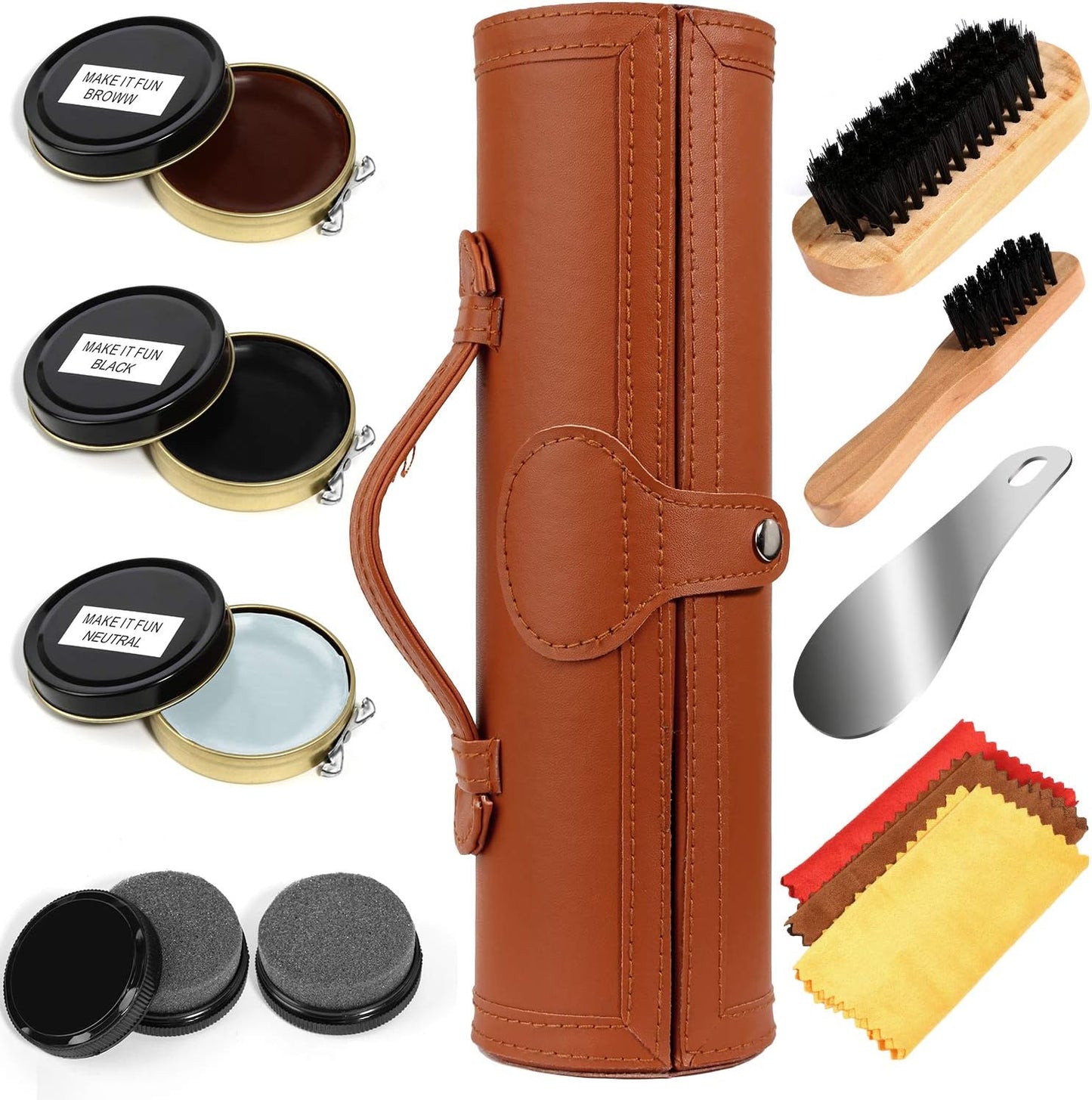 12-teiliges Schuhputz-Reise-Set im Etui
