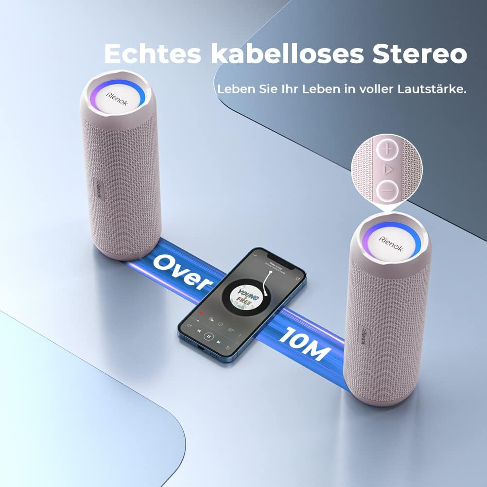 Wasserdichter Bluetooth Lautsprecher mit Licht, Rosa