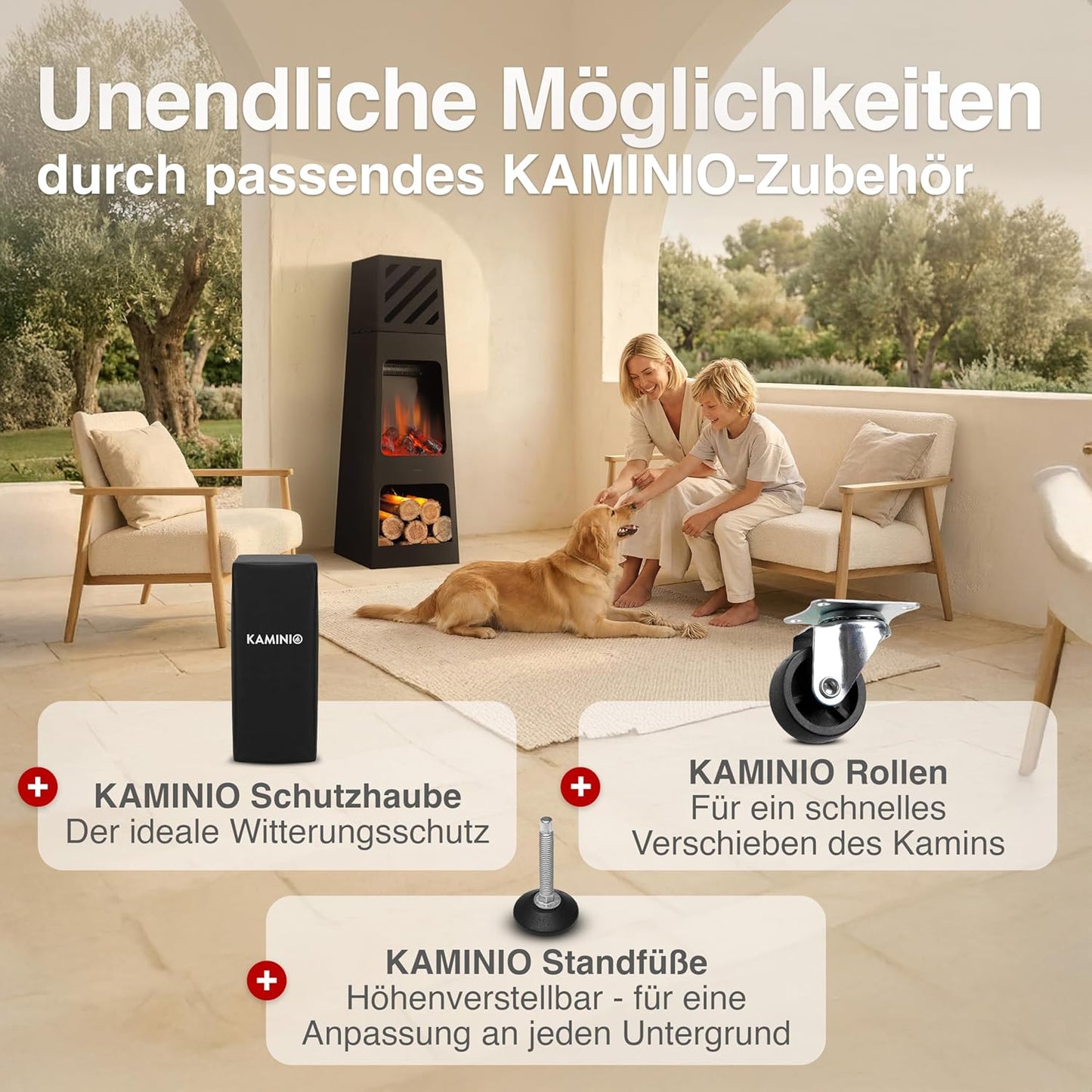 Elektrischer Terrassenofen mit Heizung und 3D-Flammeneffekt, XL