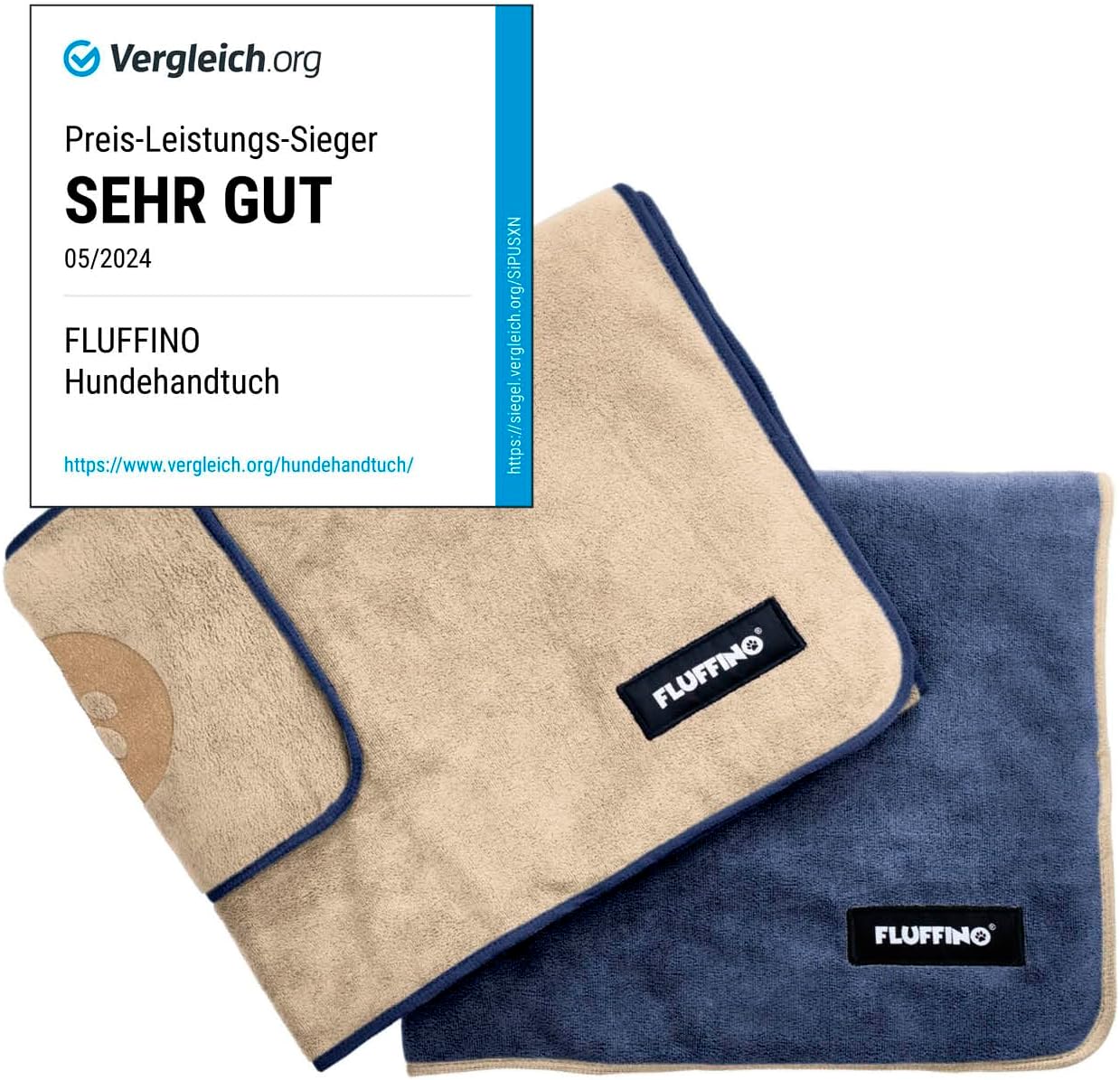 2er-Set Hundehandtuch, Beige & Dunkelblau L | 2 Stück