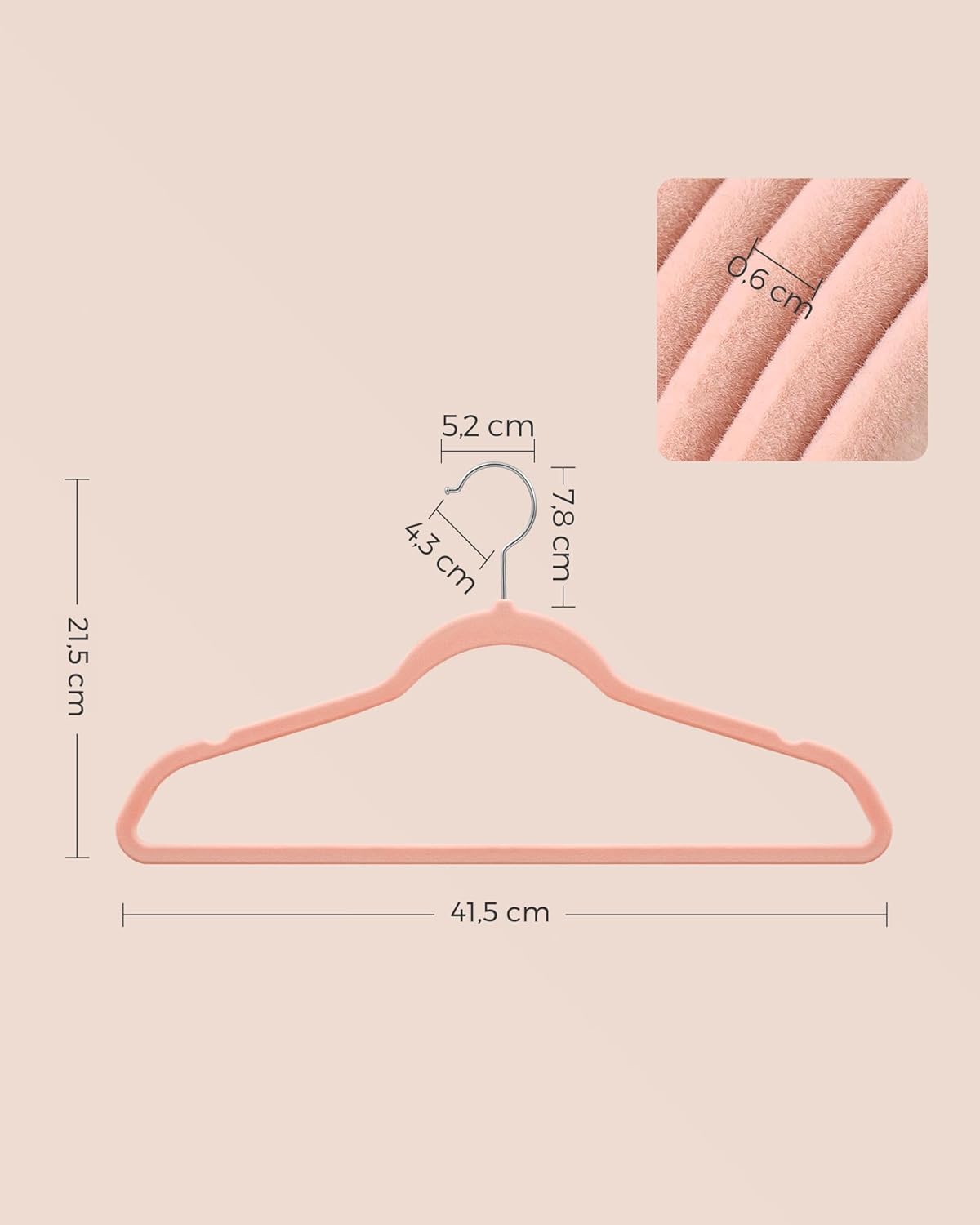 30er-Set Samt-Kleiderbügel, 30 Stück Rosa