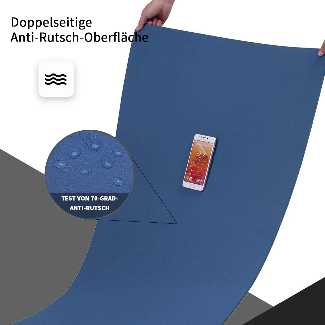 Rutschfeste Yogamatte mit Tragegurt, Marine 6 mm