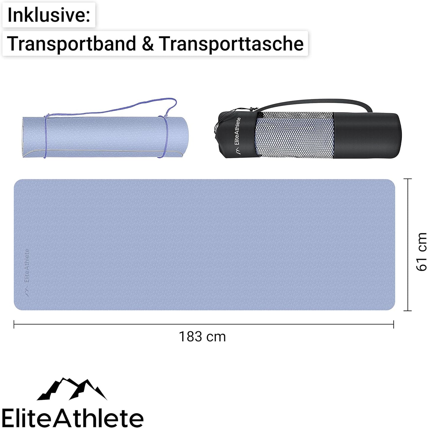 Gepolsterte Yogamatte mit Transportgurt & Tasche, Frosty Cloud - Ivory Cream