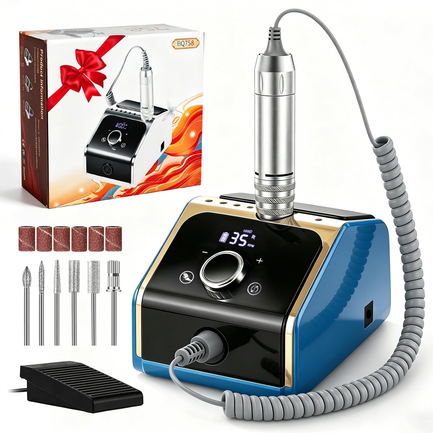 Elektrische Nagelfräsmaschine 35.000 U/min Set, Blau