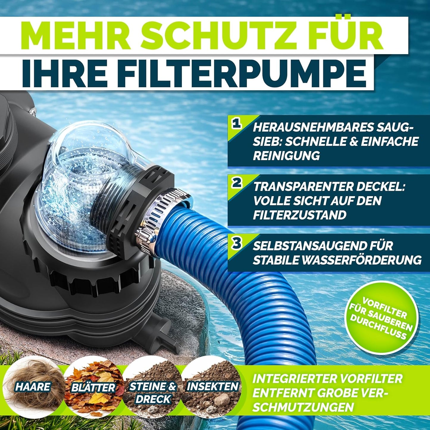 Filterpumpe mit Timer für Pools bis 33m³, Mit Timer 8.500 L/h - bis 33 m³ Pools