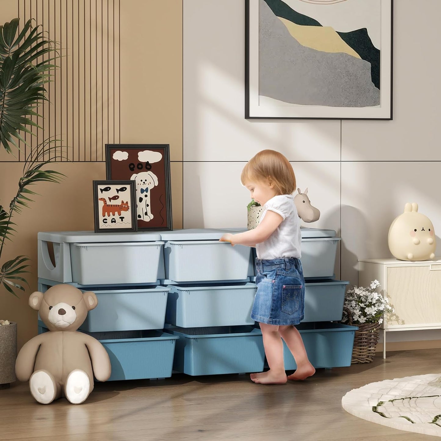 Spielzeug-Organizer mit Schubladen für Kinderzimmer, 113L x 37B x 56,5H cm Blau