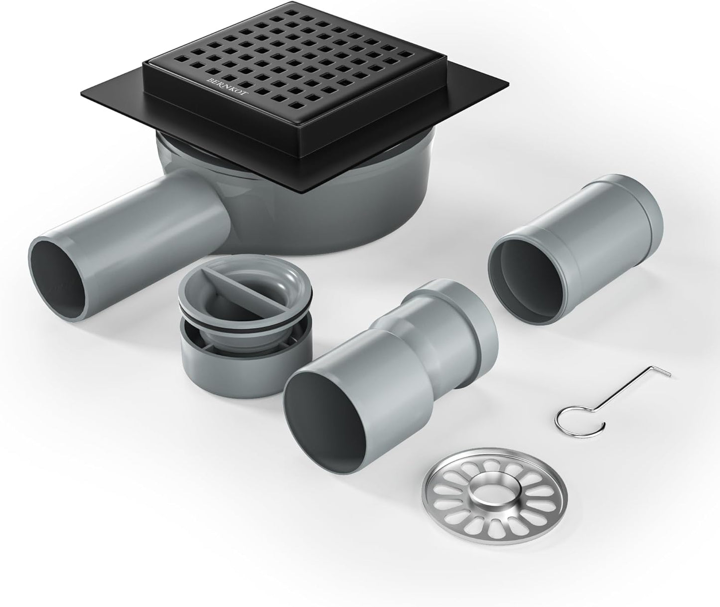 Quadratische Duschrinne mit Siphon und Geruchsstop, Schwarz 10cm