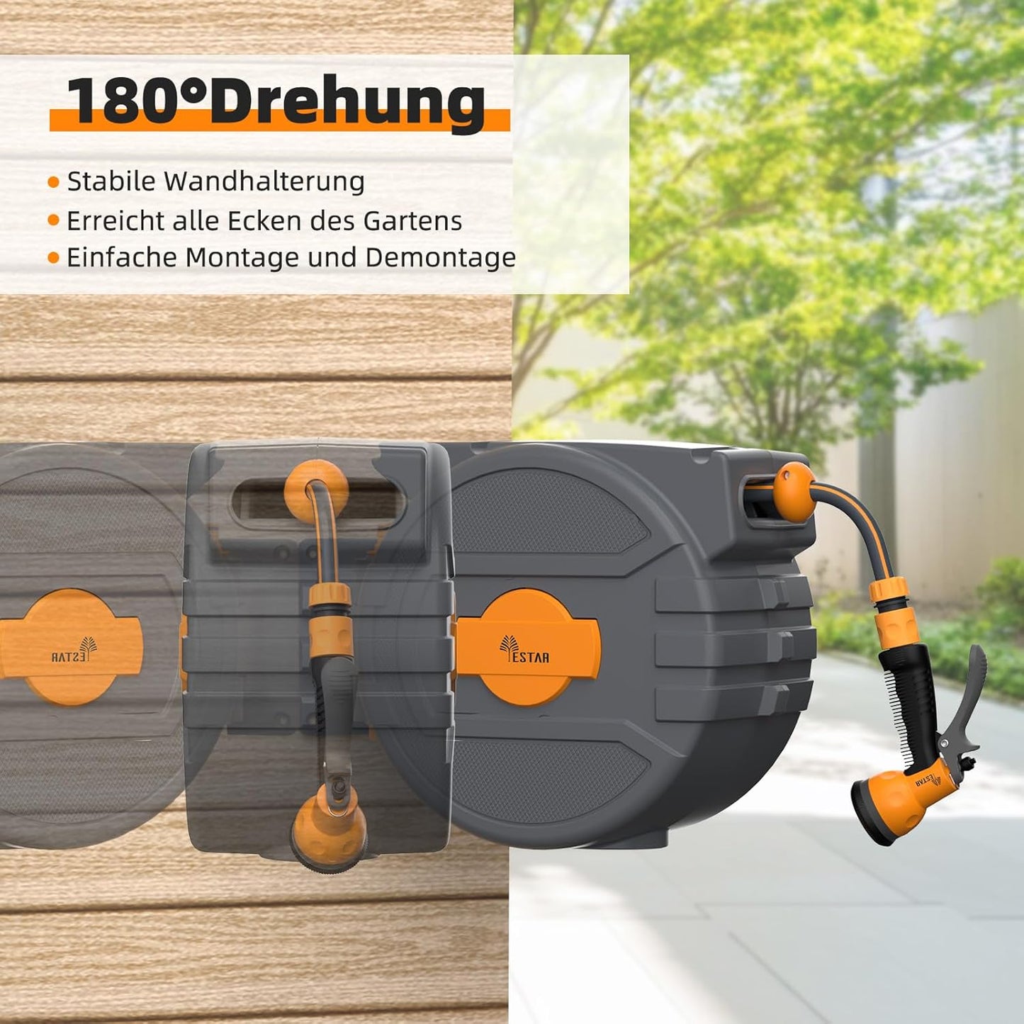 Schlauchrolle mit 25m Schlauch & Sprühdüse
