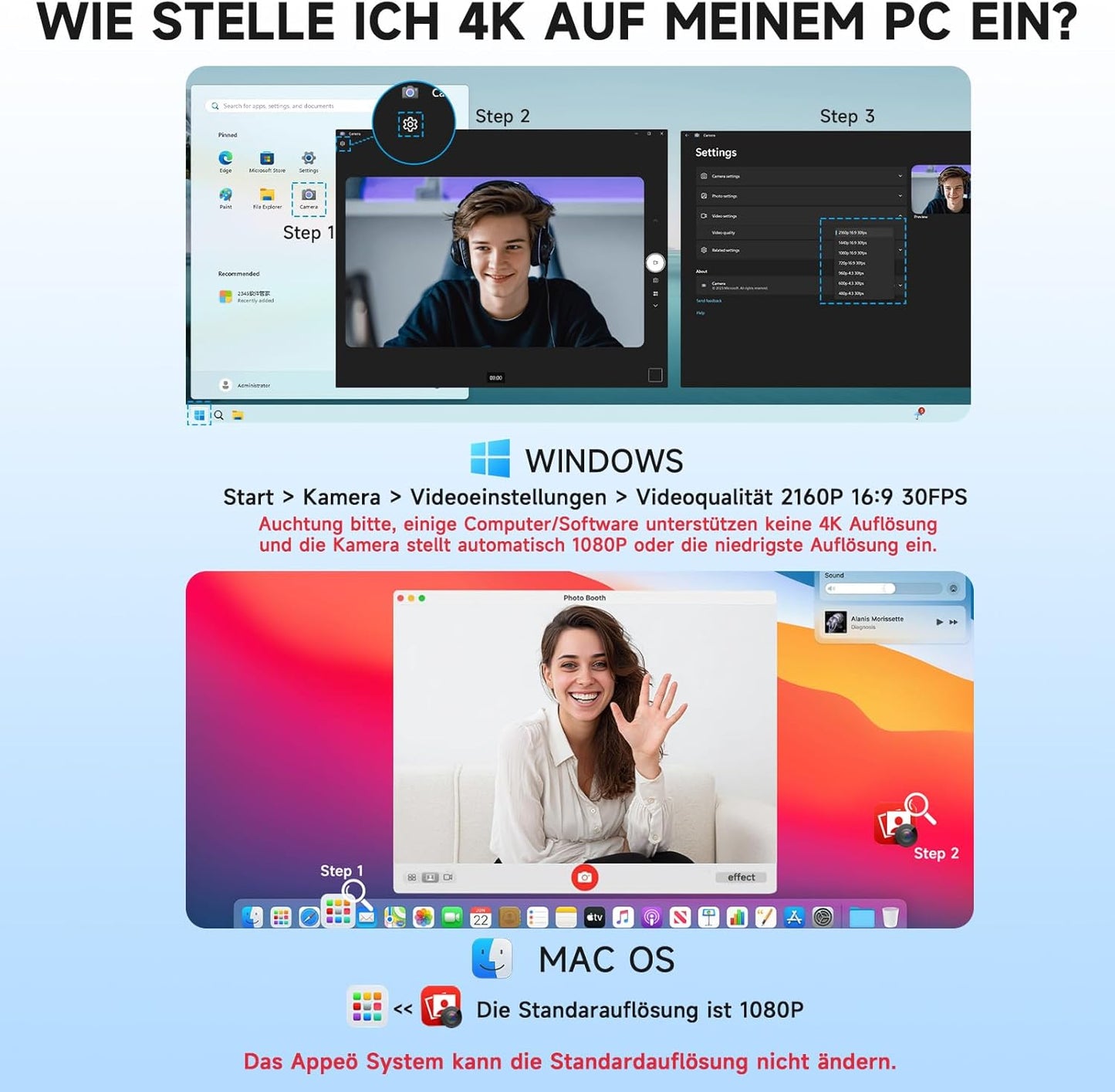 4K Webcam AC310 mit Mikrofon und Autofokus, Weiss