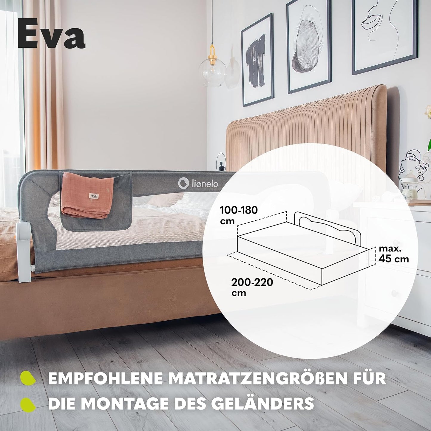 Rausfallschutz Bettgitter klappbar 150 cm, Beige Melange