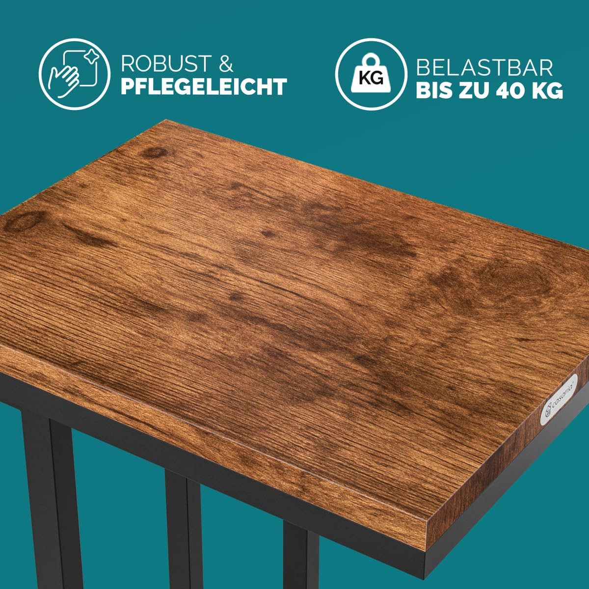 Beistelltisch-Set mit Rollen, 2x Schwarz/Braun