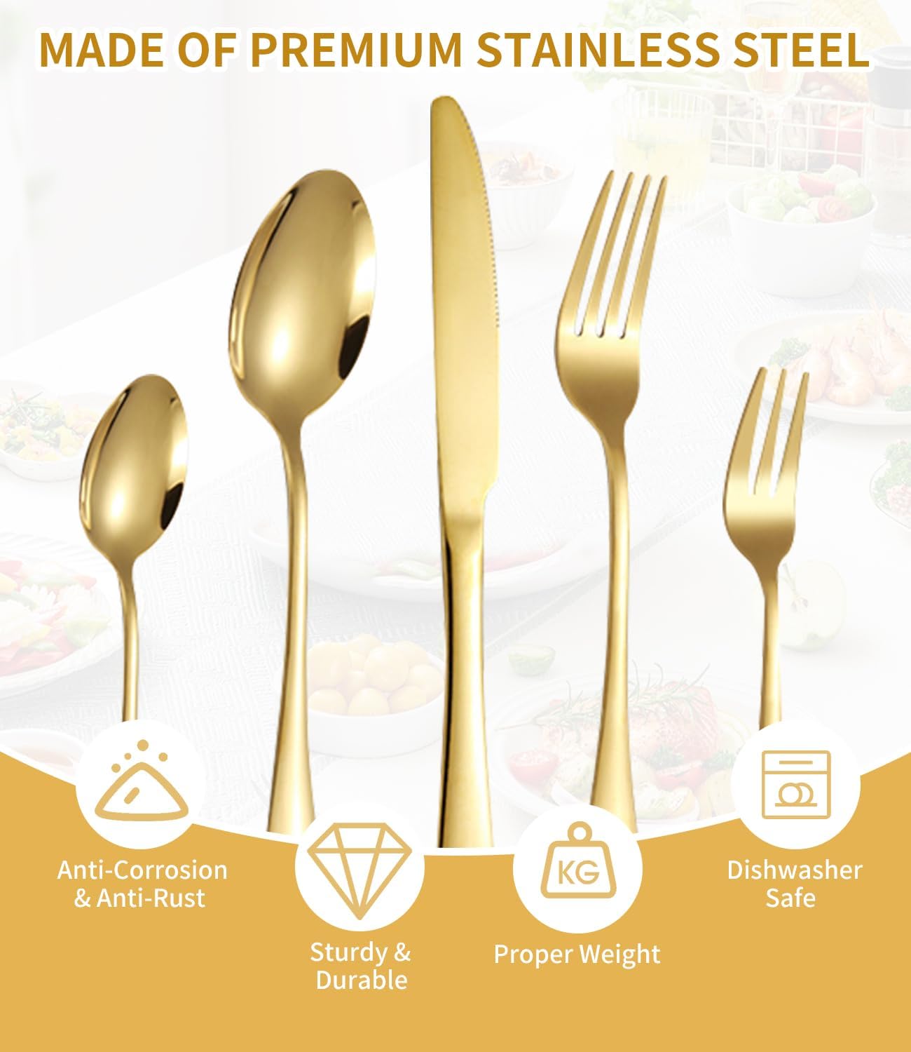 Besteckset für 12 Personen, 60 Stück/Gold