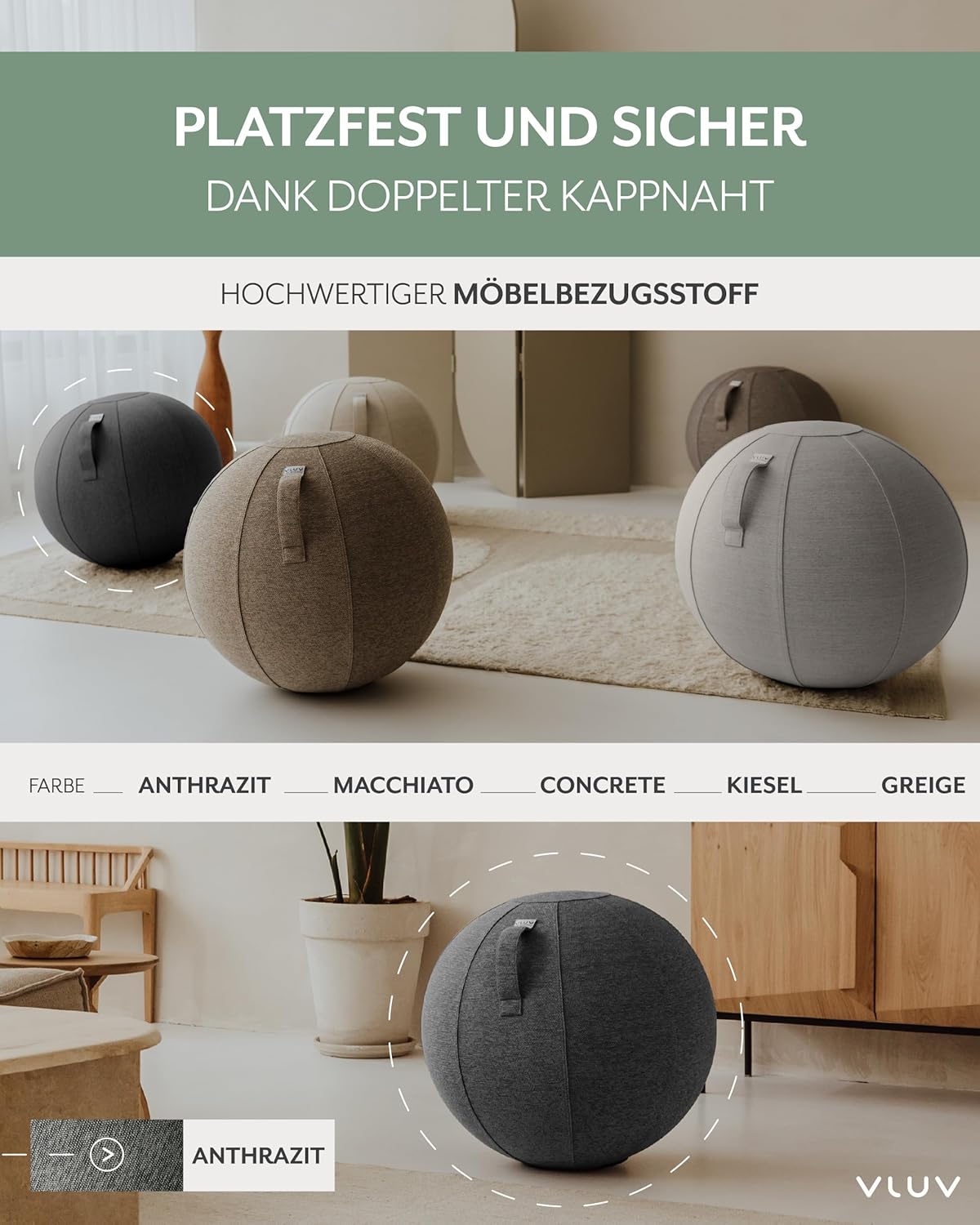 Ergonomischer Sitzball Stov, 70cm - 75cm Anthrazit