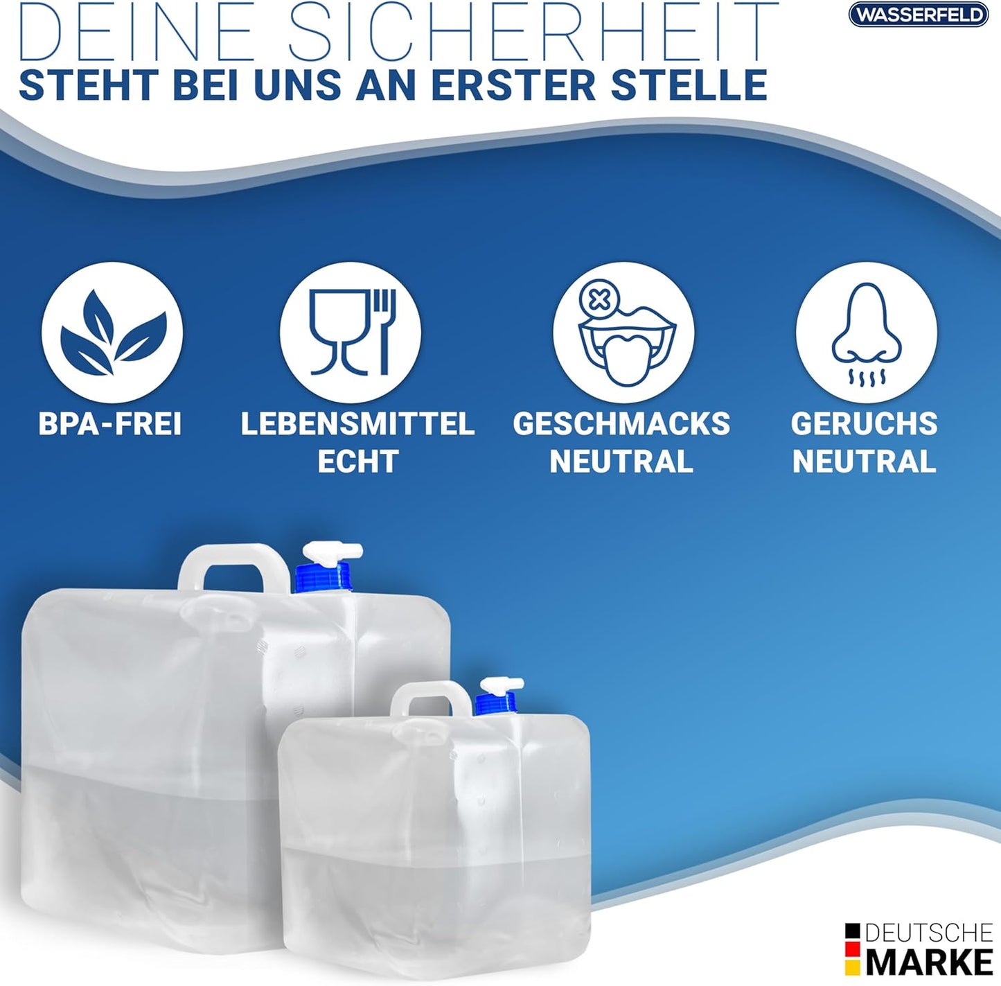 Faltbare Wasserkanister mit Dosierhahn, 4 x 10L