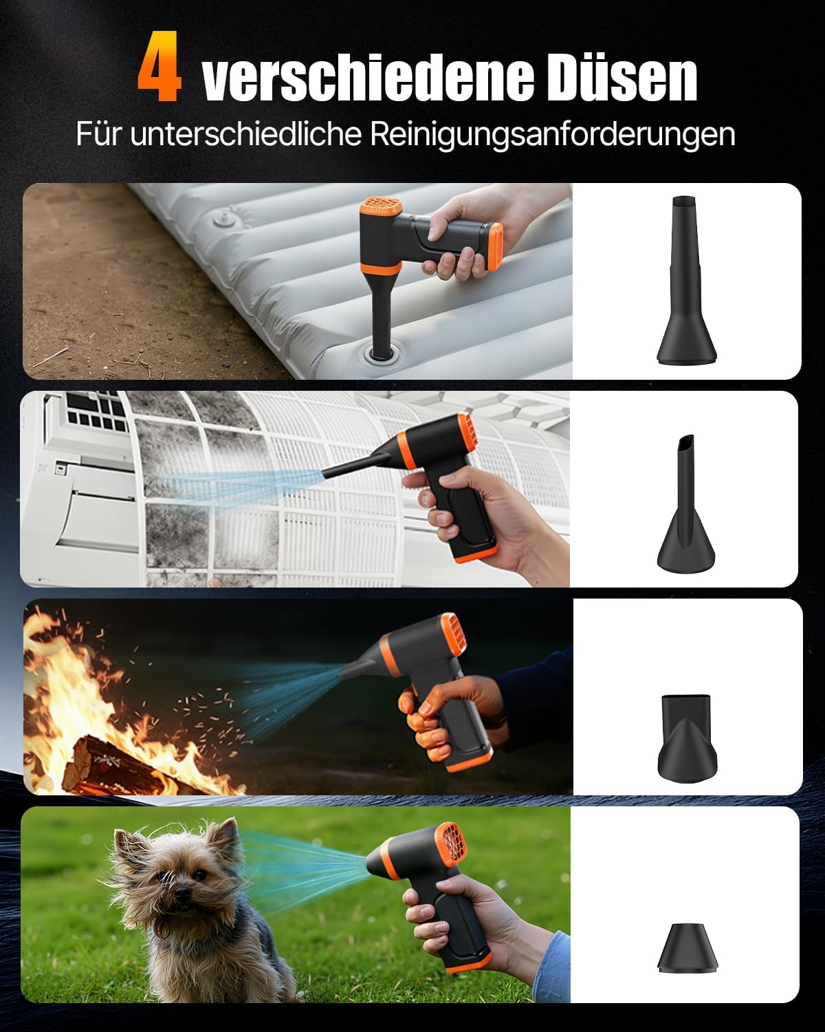 Elektrischer Staubgebläse, kabellos, wiederaufladbar