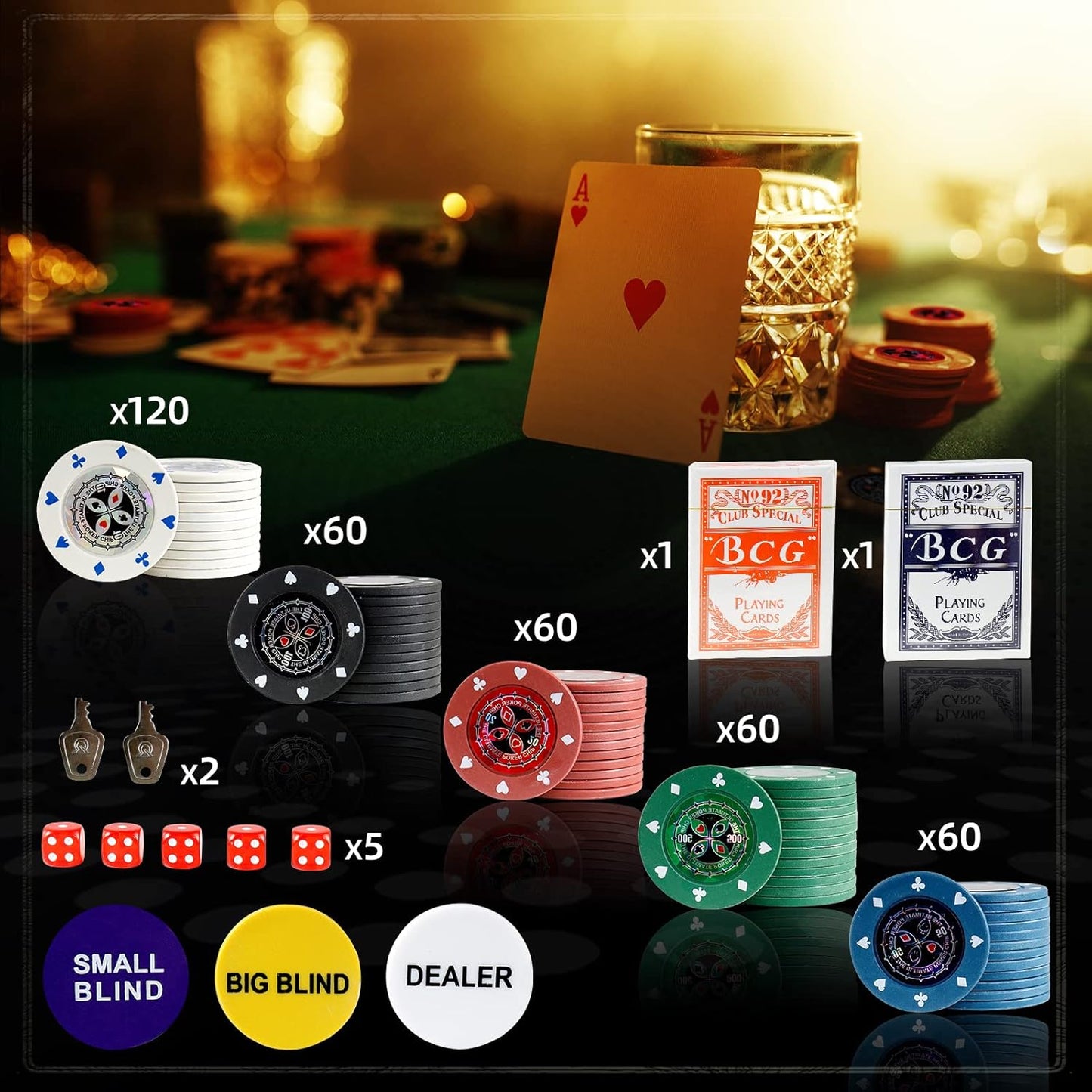 Pokerset mit Koffer, C 360 Stück, mit Aufklebern