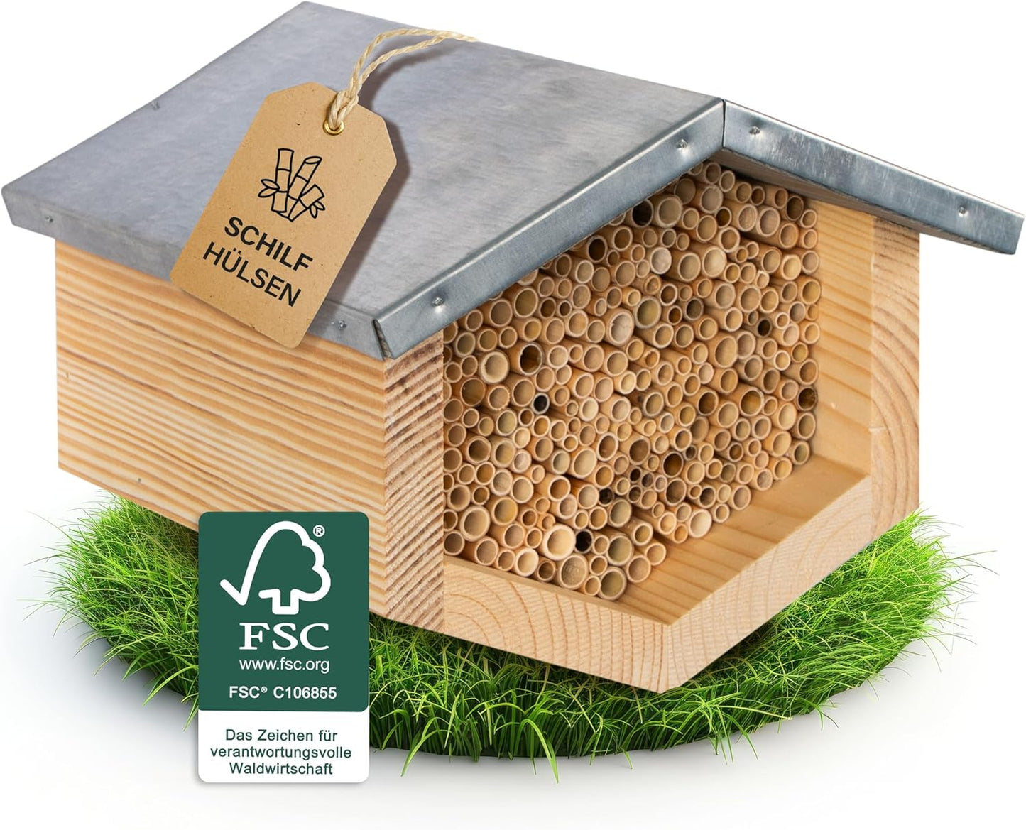 Insektenhotel mit Schilfröhrchen für Wildbienen, Brown Schilf - Für kleinere Bienen