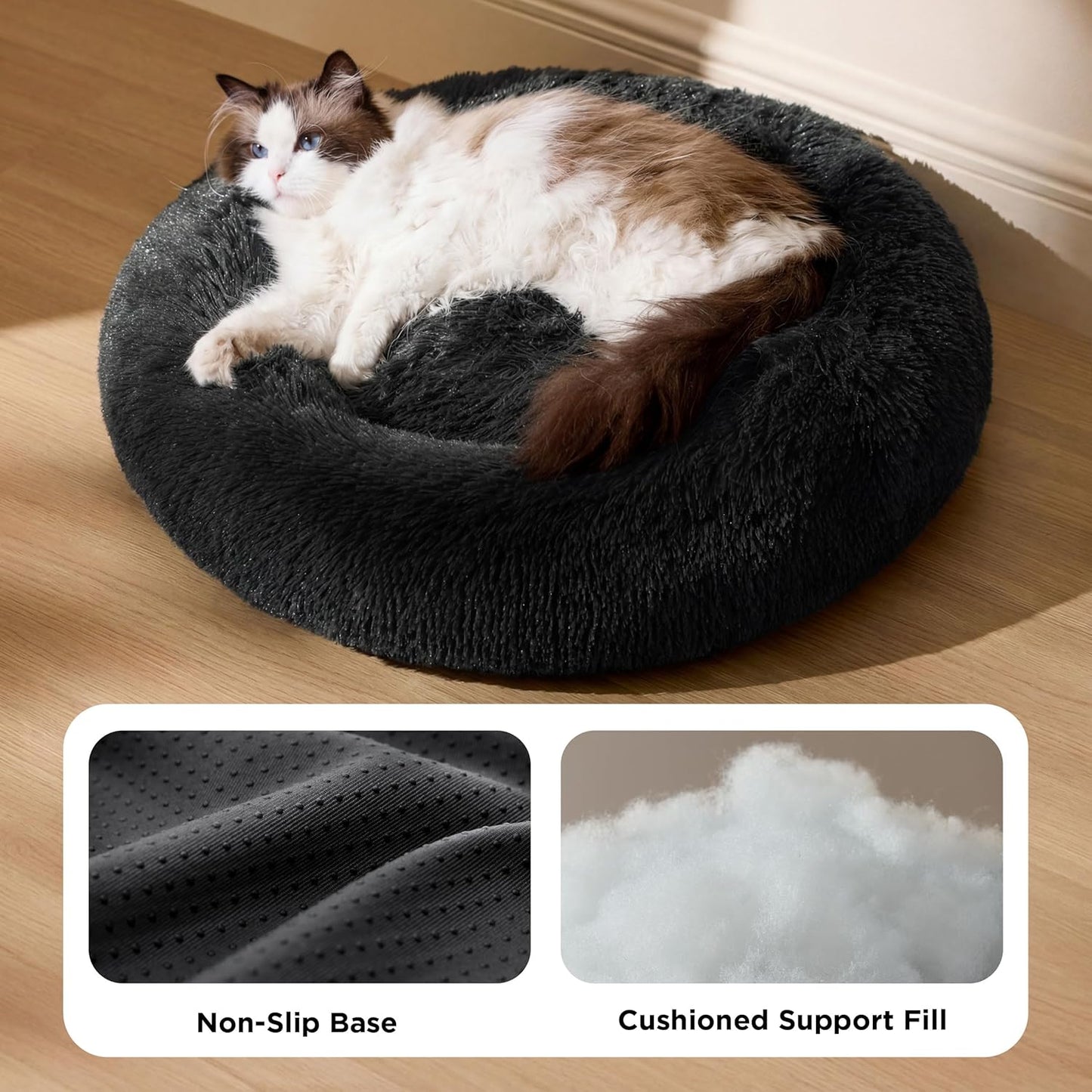 Rundes Kuschelbett für Katzen und kleine Hunde, Dunkelgrau L 50 x B 50 x H 13 cm