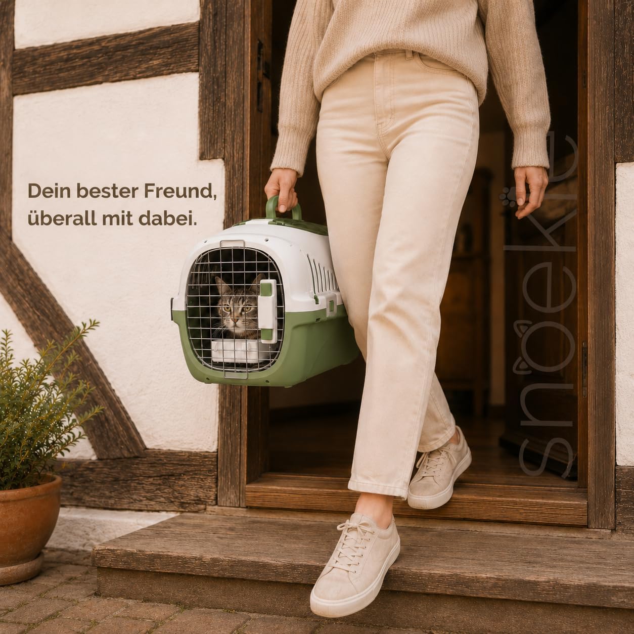 Transportbox für Katzen mit zwei Öffnungen, grün