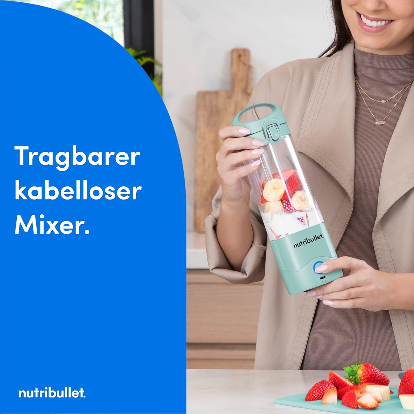 Tragbarer Smoothie Maker Portable, 475 ml Hellblau