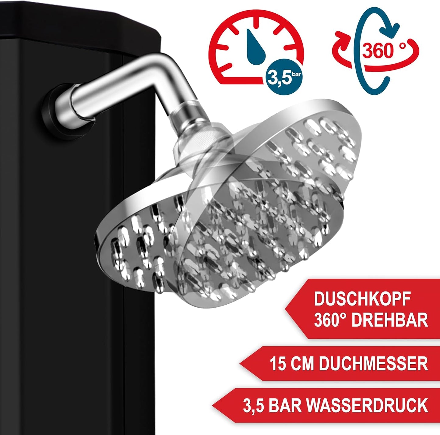 Solardusche Garten mit Thermometer & Wasserhahn 35L, Schwarz