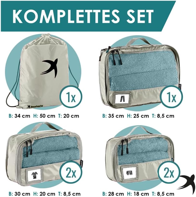 6-teiliges Packwürfel-Set mit Kompression, Beige 6-teiliges Set