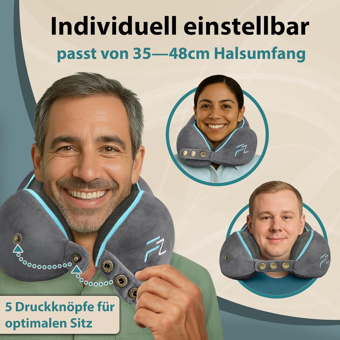 Einstellbares Reisekissen, 2.1. Comfy - Grau