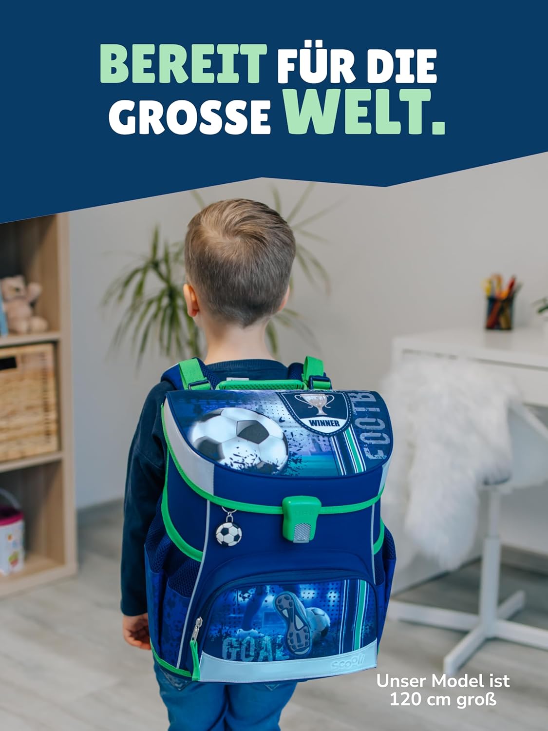Schulranzen mit Fussballmotiv, Fussball Blau 5-teiliges Set mit Federmappe