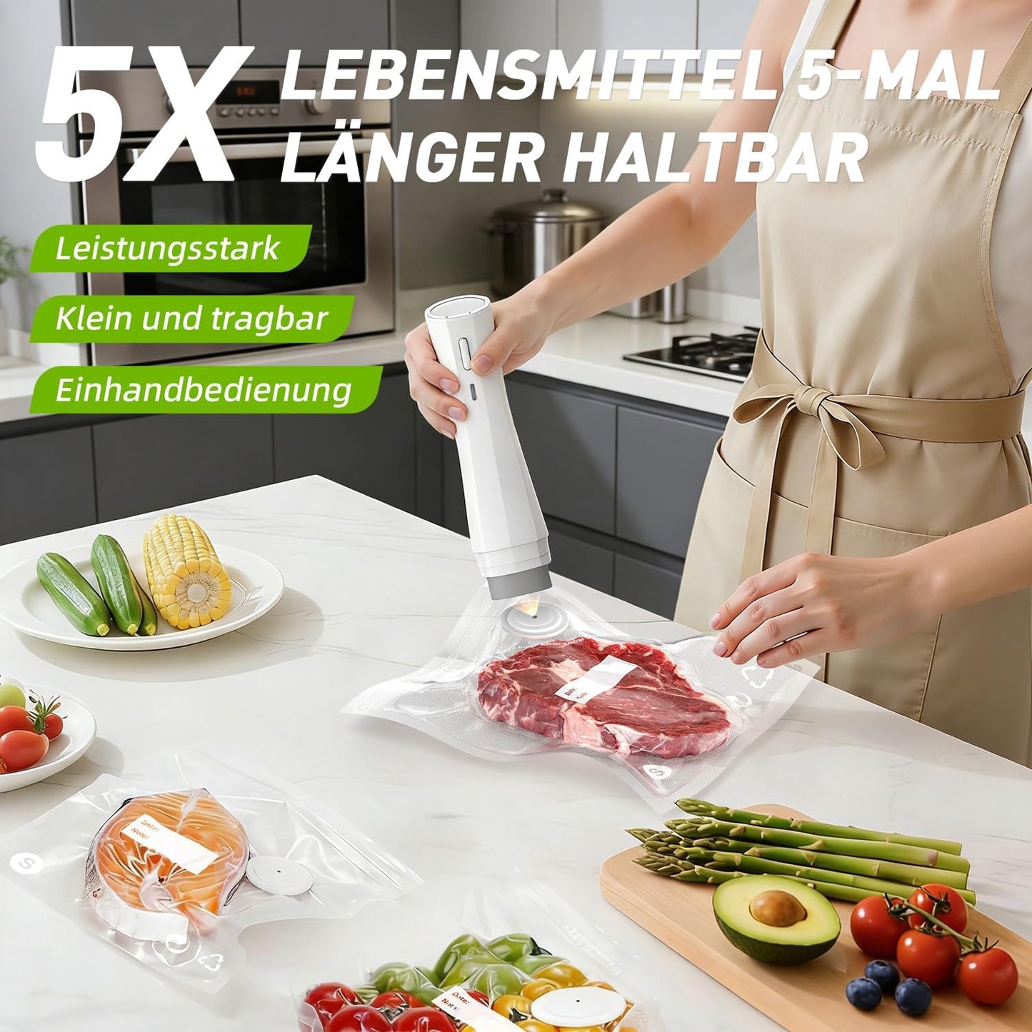 Mini Vakuumiergerät mit 30 wiederverwendbaren Vakuumbeuteln, X-Large(Siegelgerät*1 + Vakuumbeutel*30-Set)