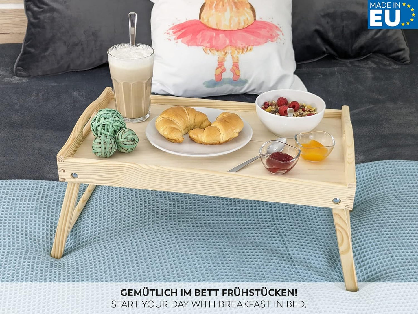 Frühstückstablett mit klappbaren Beinen, Natur (Holz)