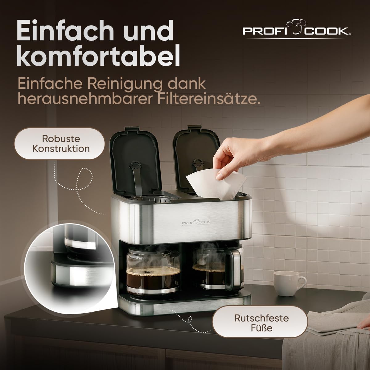 PC-KAD 1308 Doppel-Kaffeemaschine mit Nachtropfschutz
