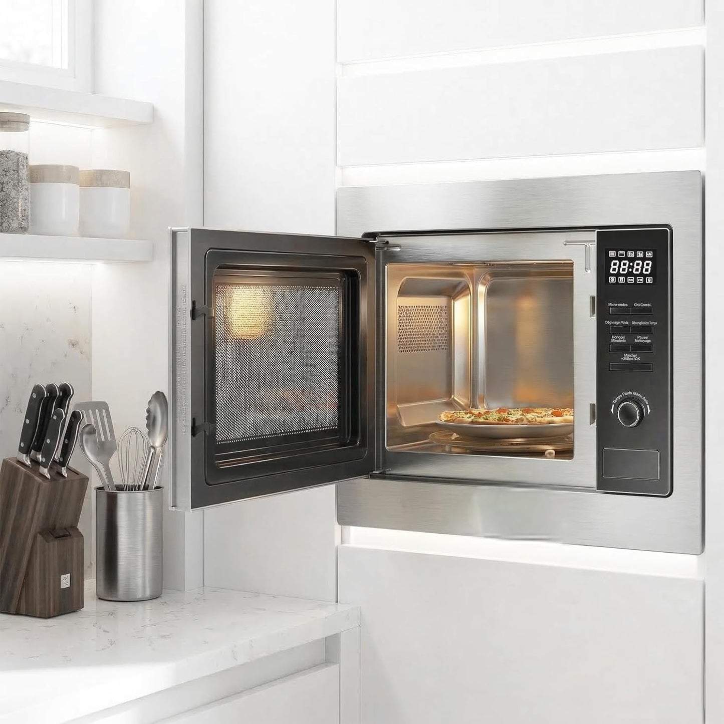 Einbau-Mikrowellenofen HMW-MDBI25GDIX mit Grill und Kombifunktionen, Edelstahl / Silber 25 L