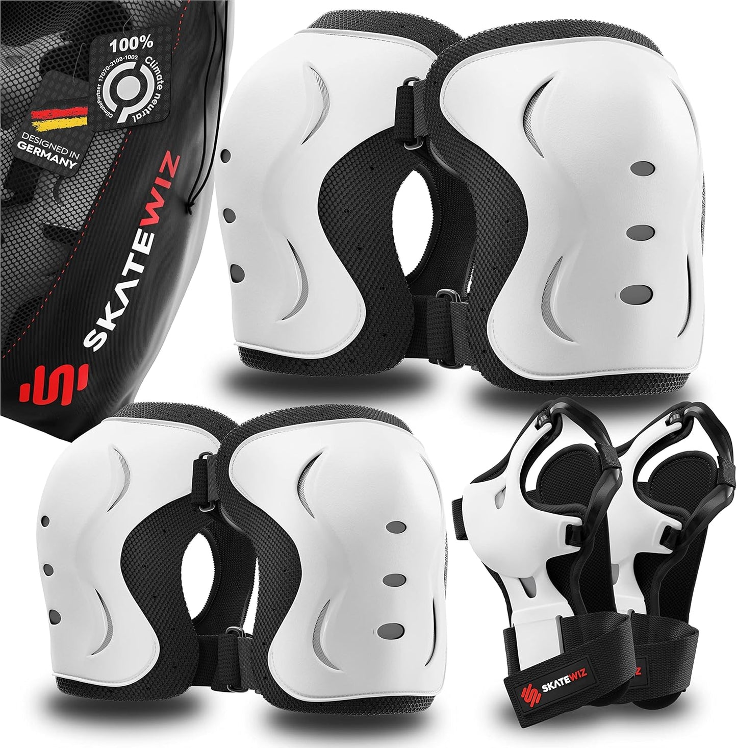 Skate Protektoren Set, M - Jugendliche & Erwachsene, Weiss