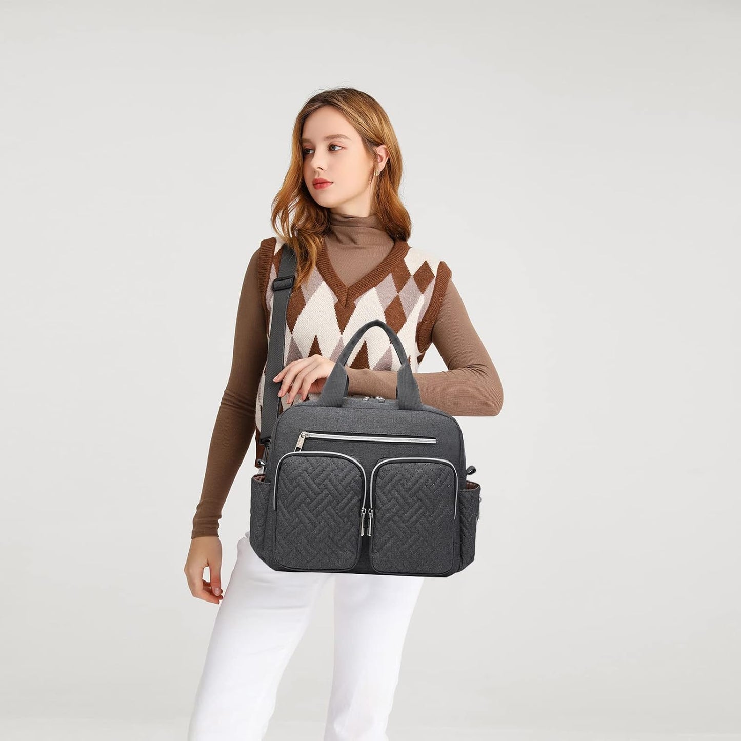 Baby-Wickeltasche Eq2411 mit isolierten Fächern und Wickelauflage, L, Grosse Tasche mit Wickelauflage Dunkelgrau