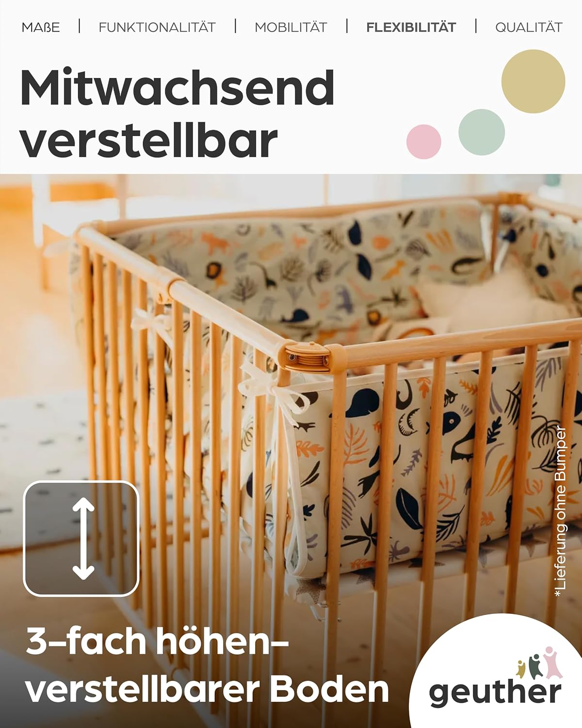 Laufgitter Lucilee höhenverstellbar, klappbar, Mint 76 cm x 97 cm Natur