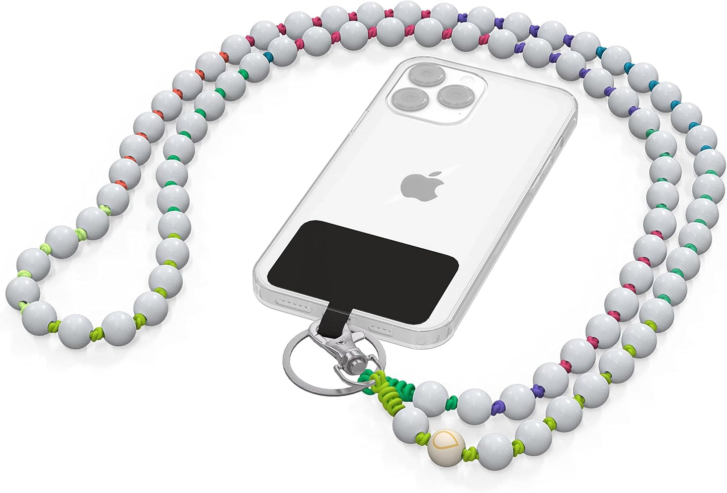 Holzperlen Handykette für Smartphones, White Rainbow