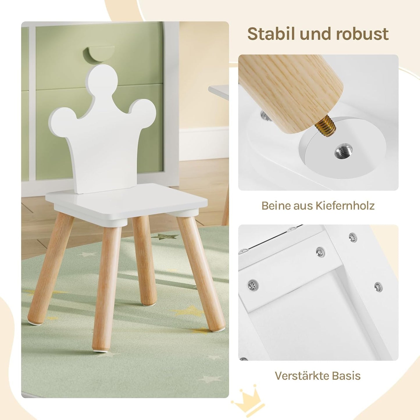 Kindertisch-Set mit 2 Stühlen, MDF/Massivholz, Quadratischen Tisch-1