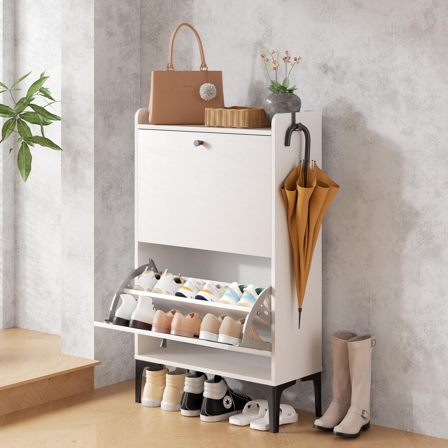 Schuhschrank mit 2 Flip-Schubladen, 60cm Weiß