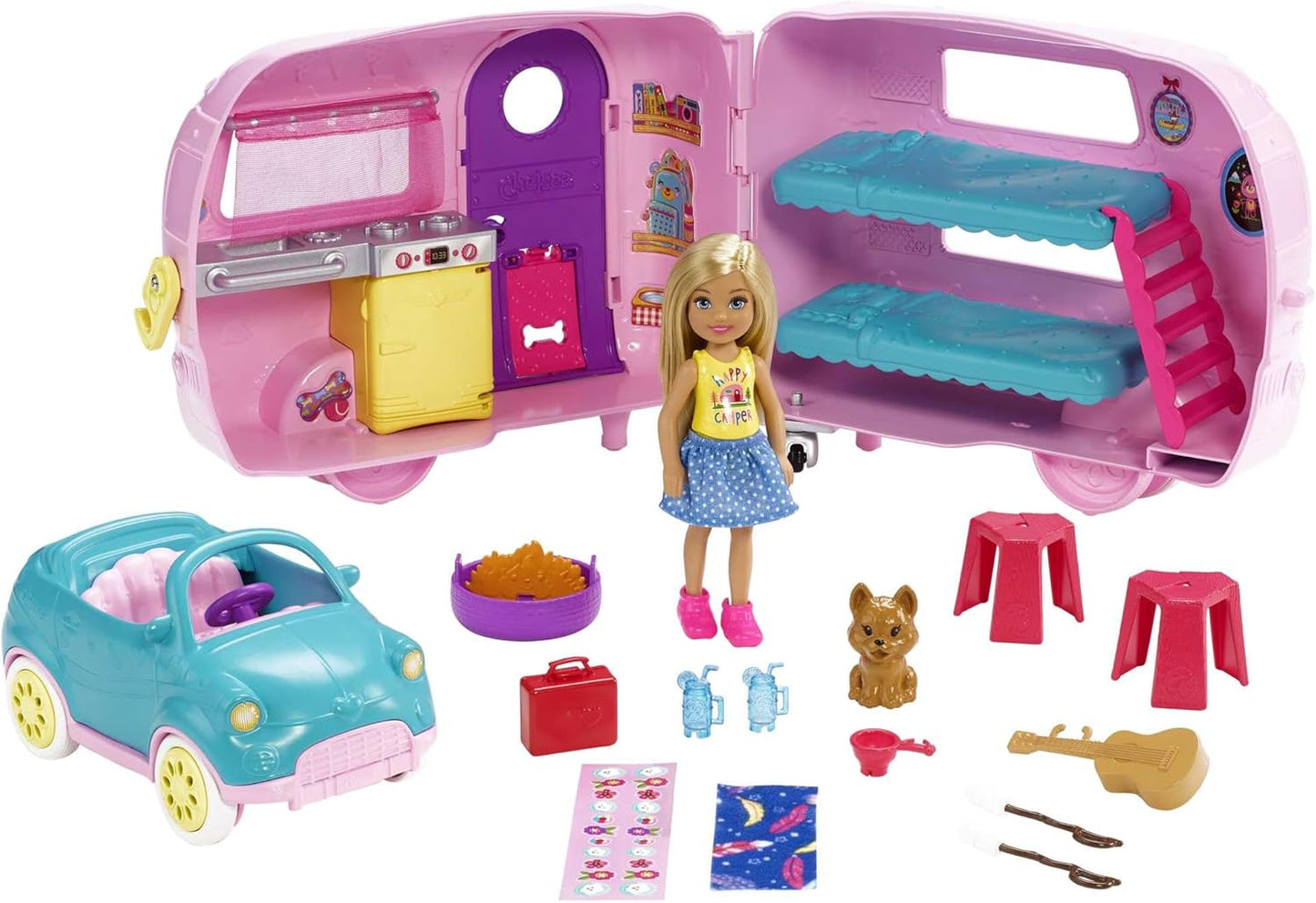 Chelsea Puppe mit Auto und Camper-Set, Barbie - Chelsea Puppe und Ihr Wohnwagen
