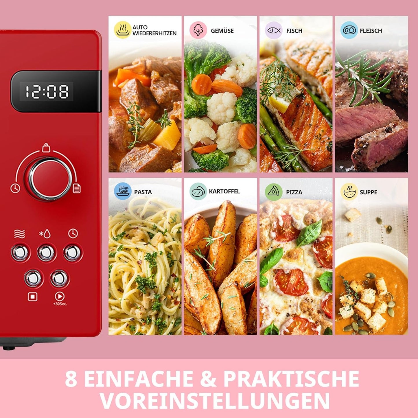 Retro-Mikrowelle CMSRO  20di rd mit Automatikmenüs