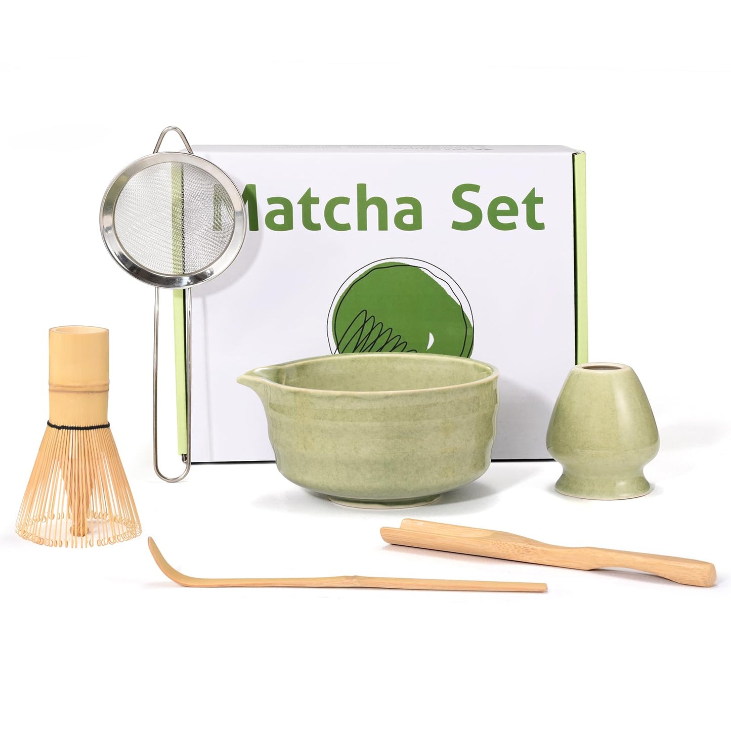 6-teiliges Matcha Tee Set mit Besen und Schale, Grün