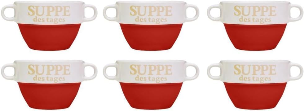 Suppentassen-Set aus Porzellan, Rot