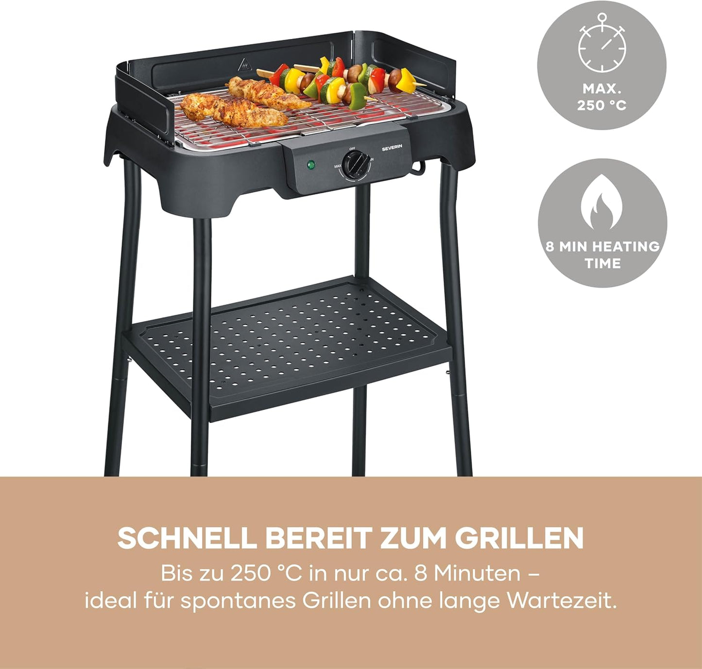 Elektrogrill mit Standfuss und einstellbarer Temperatur