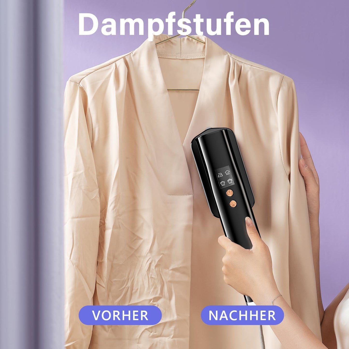 Tragbarer 2-in-1 Dampfglätter mit Dualspannung, Schwarz