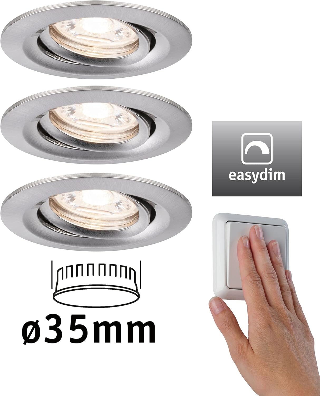 Einbauleuchte Nova Mini, EasyDim-3er (Eisen gebürstet) 3er (Eisen gebürstet) Schwenkbar (Ip23)